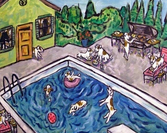 jack russell terrier pool party dog art tile coaster - multiple sizes