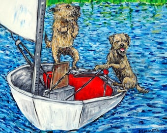 border terrier boat dog animal art coaster tile  JSCHMETZ modern abstract folk pop art AMERICAN ART gift