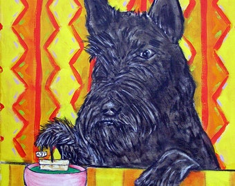 Scottish Terrier tea, steeping tea, coaster animal, dog ceramic, tile gift, tea room decor,animal artist, scotty art, scottish dog