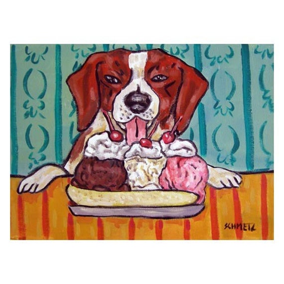 Bunny and Beagle at the Ice cream parlor art print 8x10 art artist print