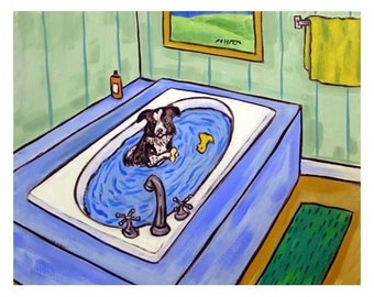 Border Collie bathroom decor dog art print - 13x19 - matte or glossy - birthday gift farmhouse decor gift for her