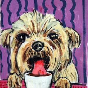 yorkie yorkshire terrier art - kitchen coffee decor - stretched canvas or paper print - home decor gift