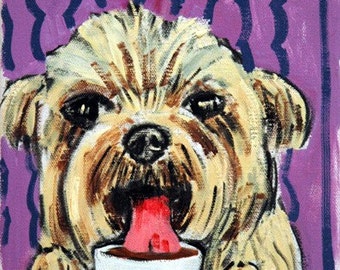 yorkie yorkshire terrier art - kitchen coffee decor - stretched canvas or paper print - home decor gift