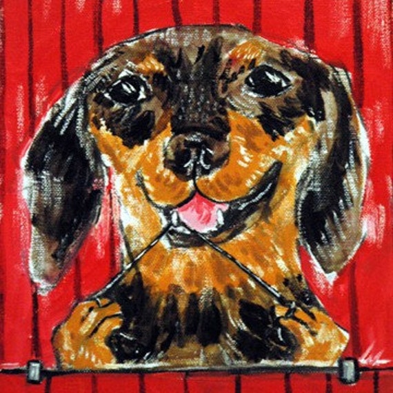 Dachshund playing violin dog art tile coaster gift