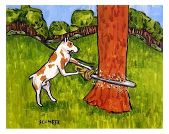 Pit Bull Terrier Lumberjack Dog Art Print - stretched canvas or paper print - multiple sizes