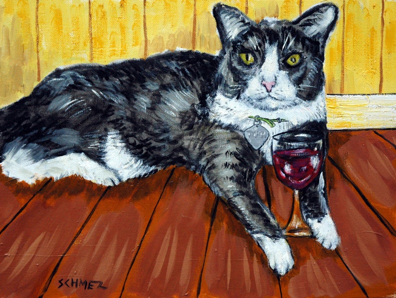 Siamese cat wine 11x14 artist prints animals impressionism