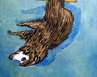 sloth on a trapeze - animal art - tile coaster - gift