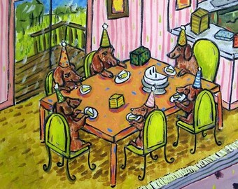 Dachshund Birthday Dog art tile coaster - multiple sizes