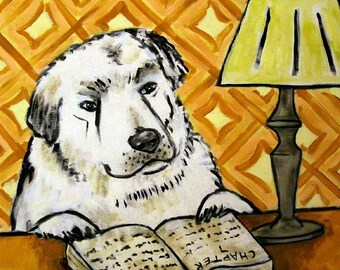 Great Pyrenees Reading Dog Art coaster tile