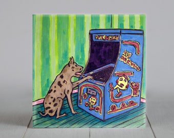 great dane - arcade decor - animal decor - games artwork - home accents - modern folk - square coaster tile - tabletop decor