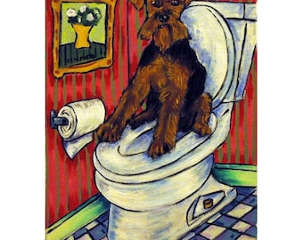 Welsh Terrier in the Bathroom Dog Art Print Gift