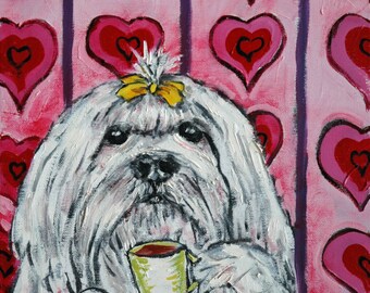 Maltese coffee cafe print   dog art print animals impressionism fauvism artist gift new