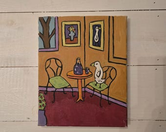 After the Break up - duck having a drink 8x10 origional oil painting