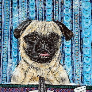 pug office decor,pug art, pug canvas print, veterinary office decor, fawn pug flossing