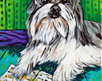 Shih Tzu print, shih tzu art, shih tzu canvas, canvas wall art dog, dog art print,library decor, animal decor, ready to hang