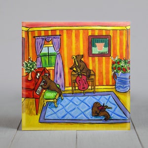 Sea lion jazz trio - animal art - tile coaster - gift
