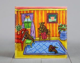 Sea lion jazz trio - animal art - tile coaster - gift