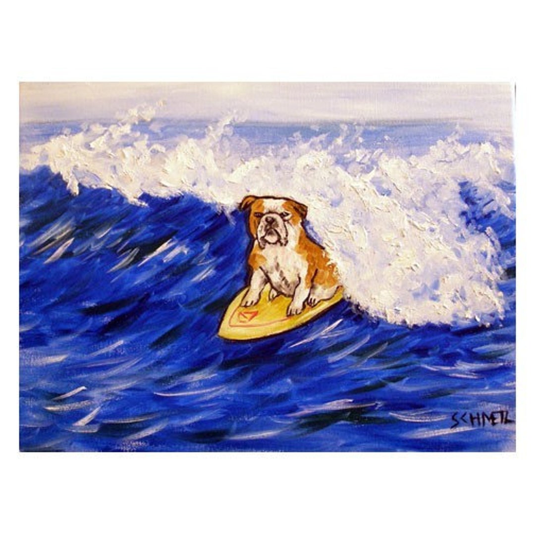Bulldog Art Bulldog Art PRINT, Dog Art Print, Surfing Art, Bulldog