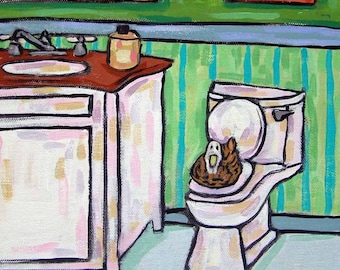 Duck in the Bathroom Bird art tile coaster