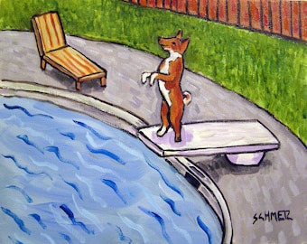 basenji at the pool dog art print on ready to hang gallery wrapped canvas- modern home decor