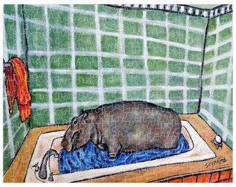Jigsaw Puzzle - Hippo - Hippopotamus - Art - Gift - Decor - 11x14