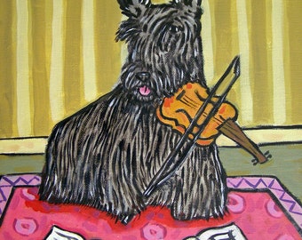 scottish terrier , scotty violin, violin art, dog coaster, ceramic dog, coaster dog, tile art, animal coaster, violinist gift, animal decor