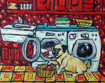 pug coaster - dog art tile - laundry room decor - multiple sizes avaiilable