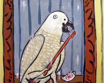 African Grey Parrot - art - print -  print - gift for dentist - modern folk art - bird art gift