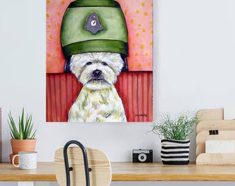 westie at the salon dog art print
