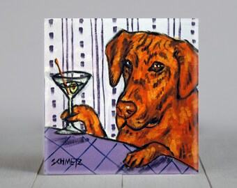Rhodesian Ridgeback at the Martini Bar Dog Art coaster tile Gift