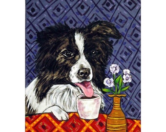 Border Collie at the Coffee Shop Dog Art Print - matte or glossy 13x19 print