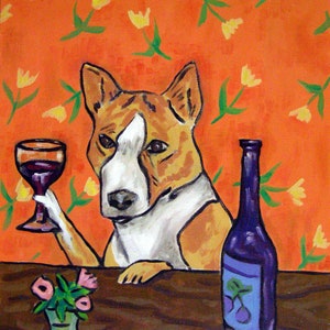 Basenji at the wine dog art print on matte ro glossy paper - modern home decor