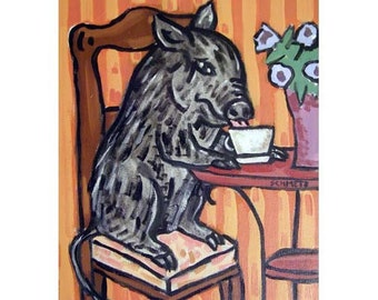 pig art coffee canvas print - gallery wrap print that is ready to hang by schmetzpetz