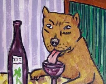 Pit bull dog art PRINT poster gift modern folk JSCHMETZ wine