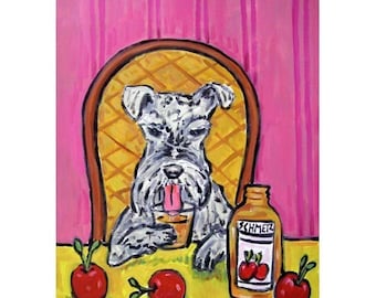 schnauzer art print - apple juice - birthday gift for dog lover - 13x19 dog artwork - matte or glossy