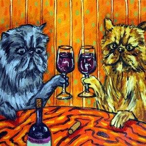 cat tile - cat art - Persian Cats at the Wine Bar Cat Art coaster tile Gift, cat gifts, gift