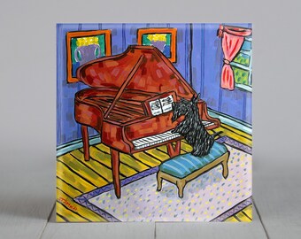 scottish terrier artwork, decorative coaster tile , square ceramic tile, dog lover gift, animal decor, scotty decor,gift for piano player,