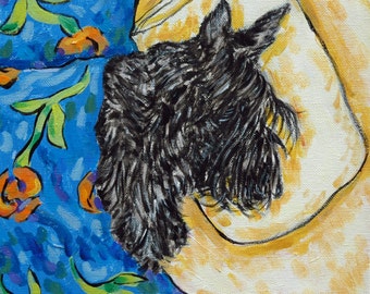 scottish terrier sleeping dog art coaster tile bedroom gift scotty