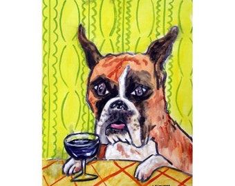 Boxer at the Wine Bar Dog Art Print