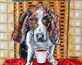 BASSET hound  Dog Art Print coffee  JSCHMETZ abstract american modern POP art folk abstract