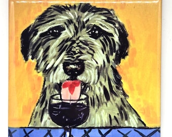 Irish Wolfhound at the Wine Bar Dog Art coaster tile Gift