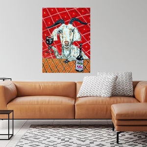 goat at the wine bar animal art print on matte or glossy paper - multiple sizes available - home decor