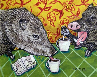 Two Javelina at the Coffee Shop Art Print