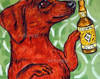 dachshund at the Bar dog art print on canvas with .75 or 1.5  stretchers