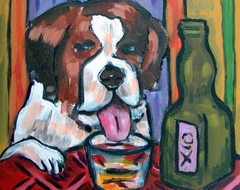 Saint Bernard Whisky Dog Art Tile Coaster Gift JSCHMETZ americana modern abstract POP art FOLK art
