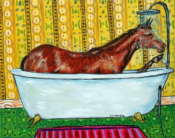 horse art - bathroom art print - stretched canvas or paper print - multiple sizesa vailable