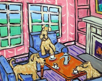 irish terrier tea time - dog art - tilew coaster - animal lover gift