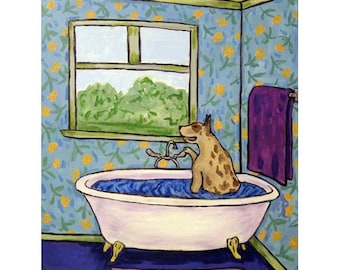 Great Dane Taking a Bath Art Print