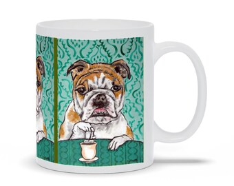 Bulldog Steeping Tea Dog Art Mug Cup Gift - Coffee Mugs