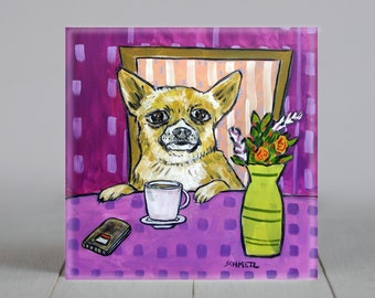 Chihuahua coaster tile dog coffee decor gift animal lover